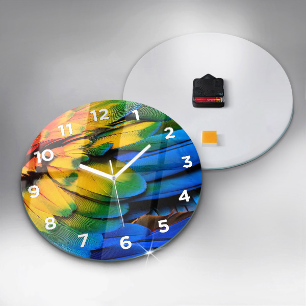 Round glass clock Colorful bird wings