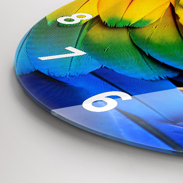 Round glass clock Colorful bird wings
