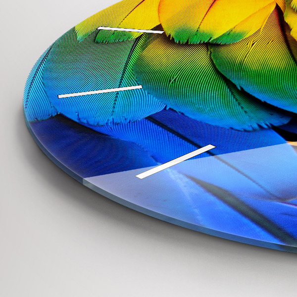 Round glass clock Colorful bird wings