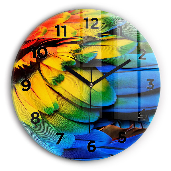 Round glass clock Colorful bird wings