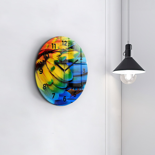 Round glass clock Colorful bird wings