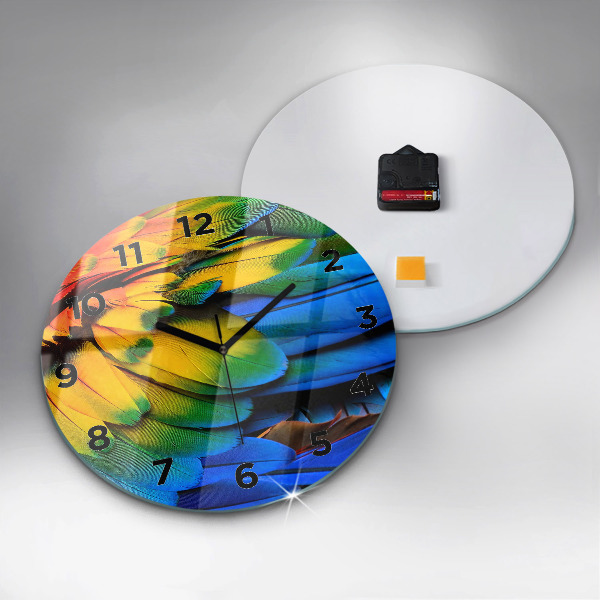 Round glass clock Colorful bird wings