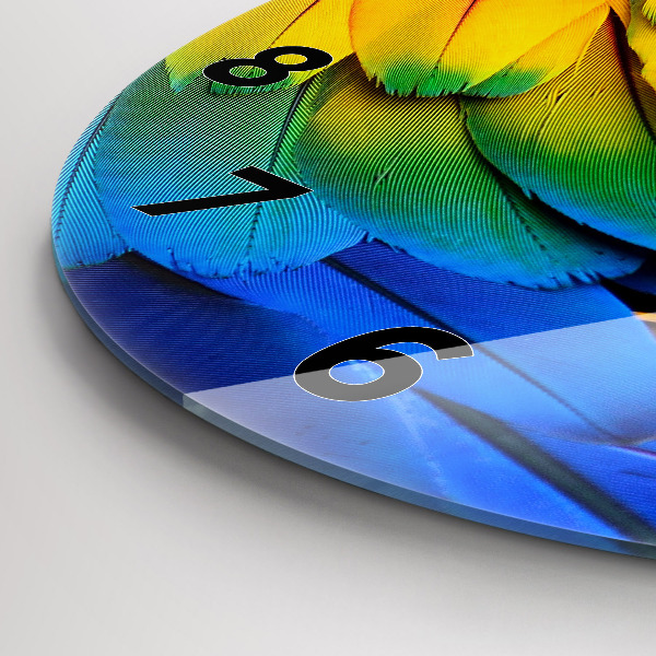 Round glass clock Colorful bird wings