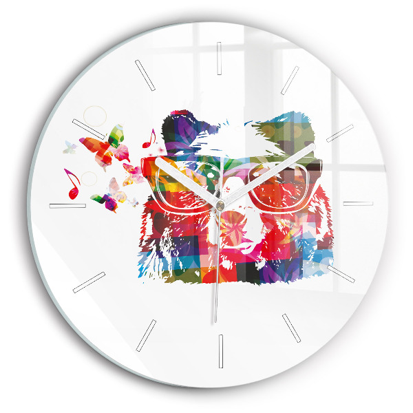 Round glass clock Bear Head