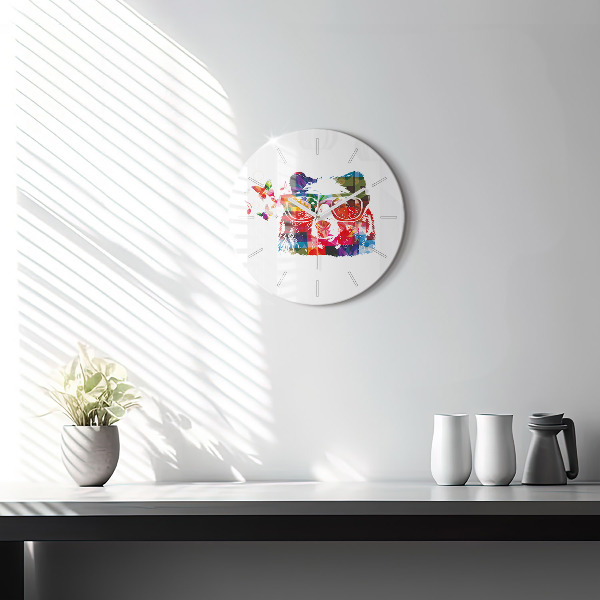 Round glass clock Bear Head