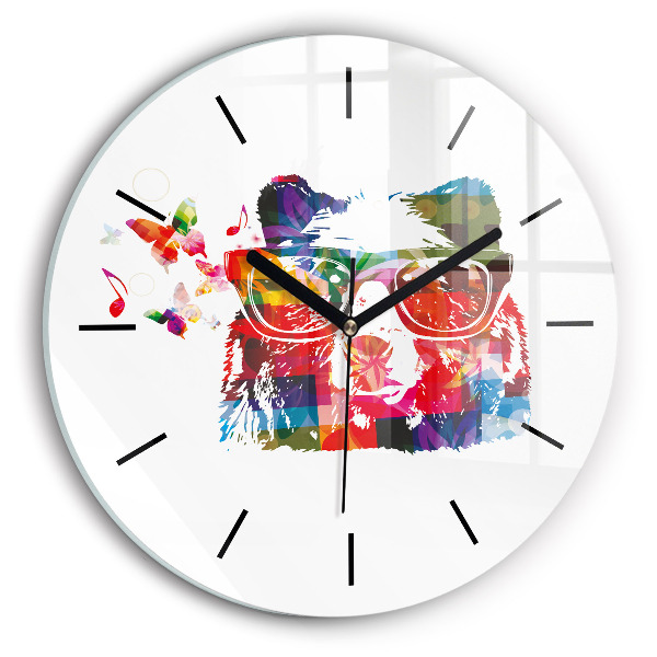 Round glass clock Bear Head