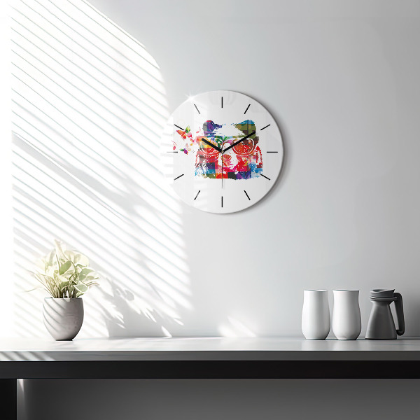 Round glass clock Bear Head