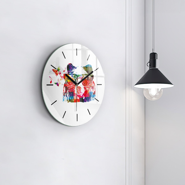 Round glass clock Bear Head