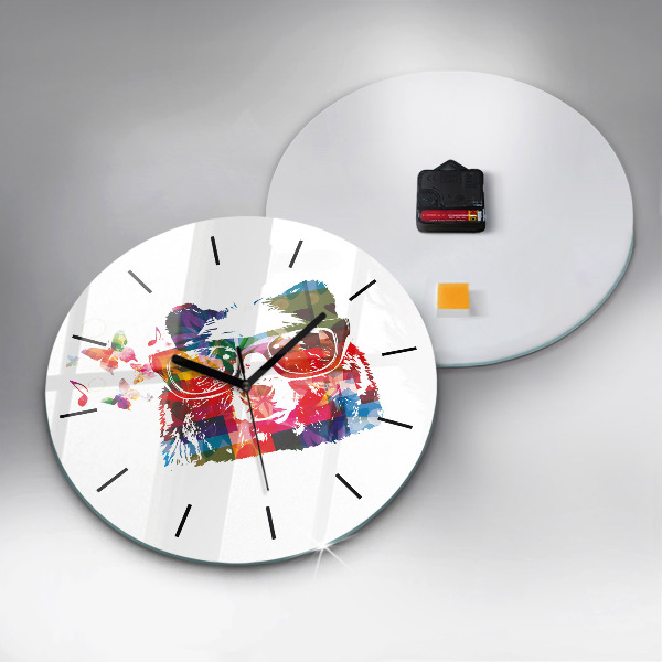 Round glass clock Bear Head