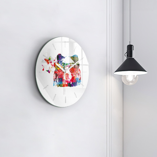 Round glass clock Bear Head