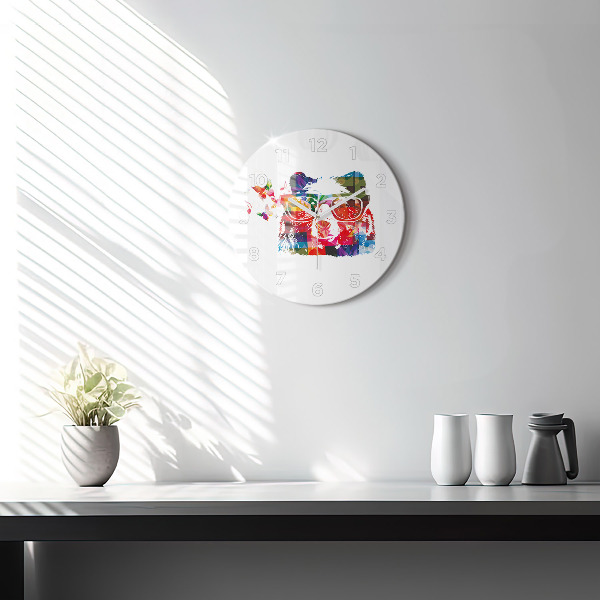 Round glass clock Bear Head