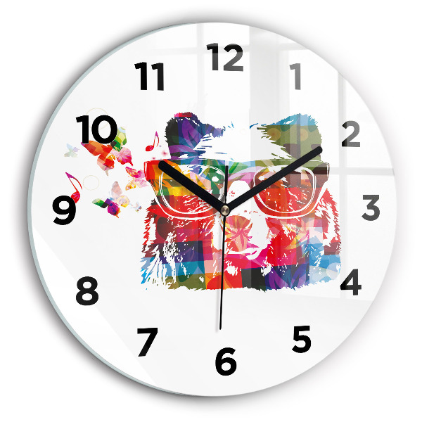 Round glass clock Bear Head