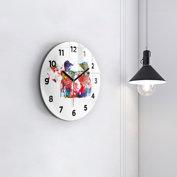 Round glass clock Bear Head