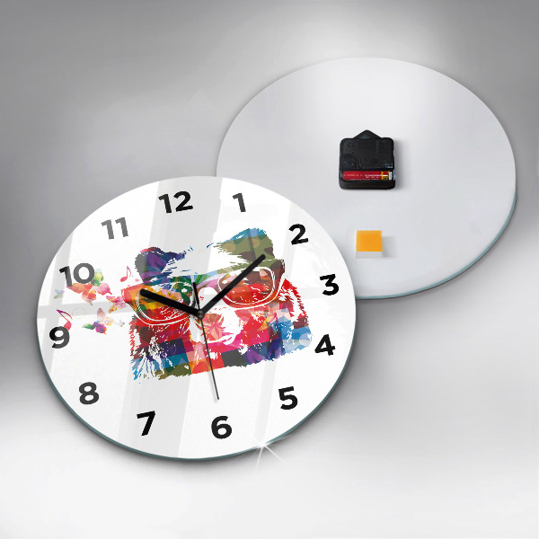 Round glass clock Bear Head