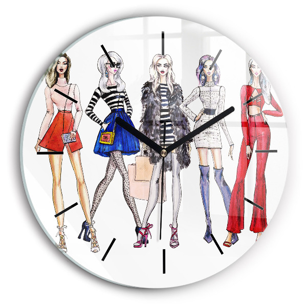 Round glass clock Fashionable girls