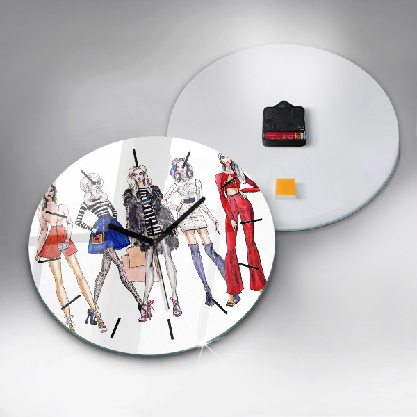 Round glass clock Fashionable girls