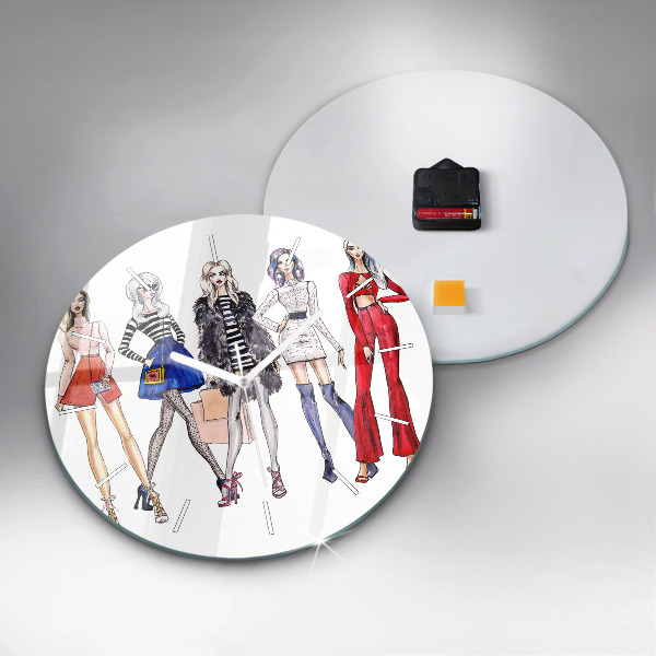 Round glass clock Fashionable girls