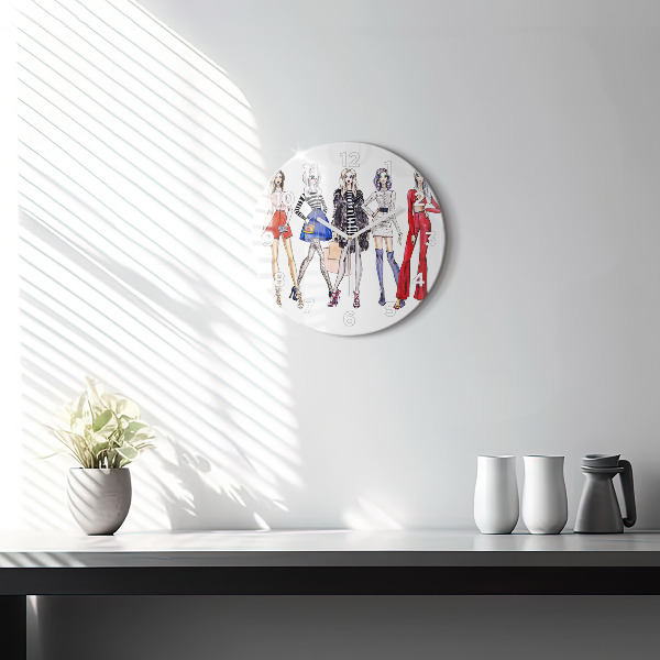Round glass clock Fashionable girls