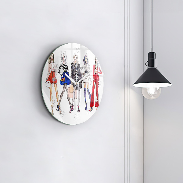 Round glass clock Fashionable girls