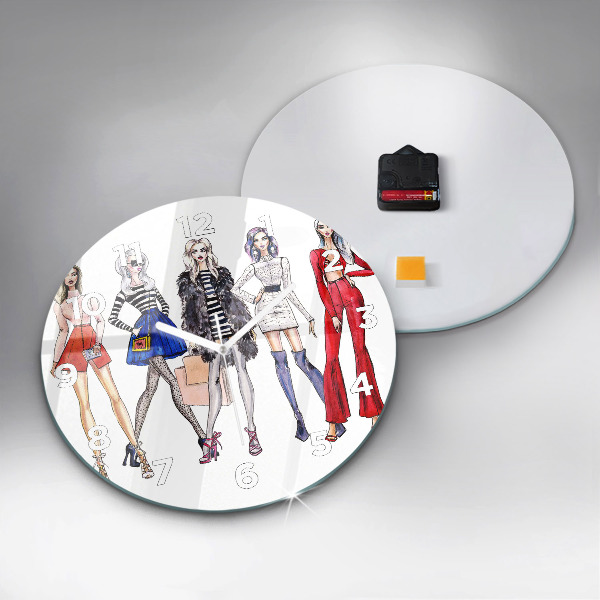 Round glass clock Fashionable girls
