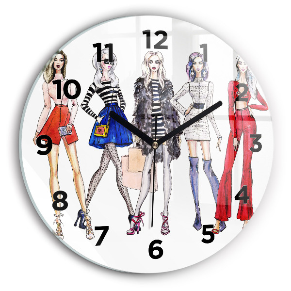 Round glass clock Fashionable girls