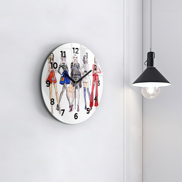 Round glass clock Fashionable girls