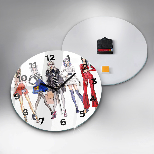 Round glass clock Fashionable girls