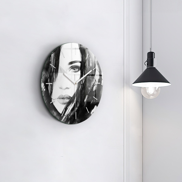 Round glass clock Portrait of a woman
