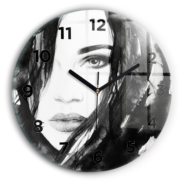 Round glass clock Portrait of a woman