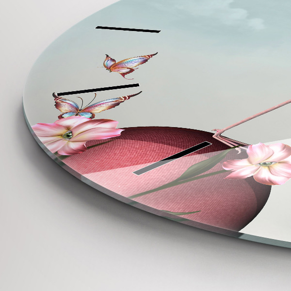 Round glass clock Surreal Flamingo