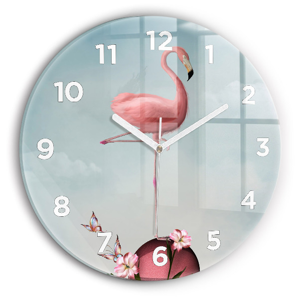 Round glass clock Surreal Flamingo
