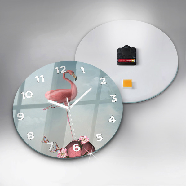 Round glass clock Surreal Flamingo
