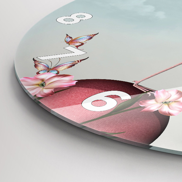 Round glass clock Surreal Flamingo