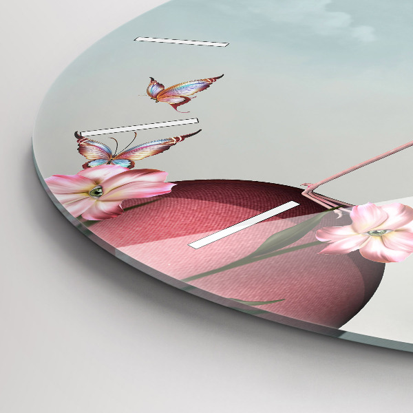 Round glass clock Surreal Flamingo