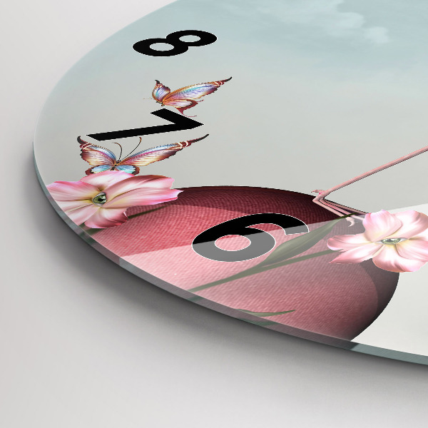 Round glass clock Surreal Flamingo