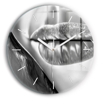 Round glass clock 'Woman''s lips'