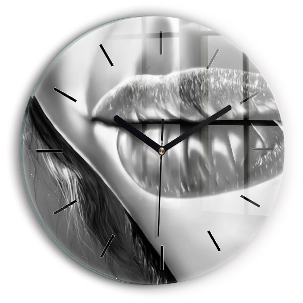 Round glass clock 'Woman''s lips'