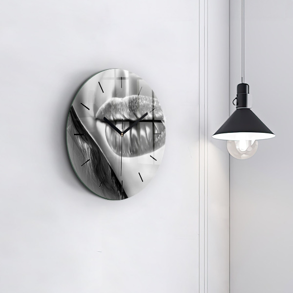 Round glass clock 'Woman''s lips'