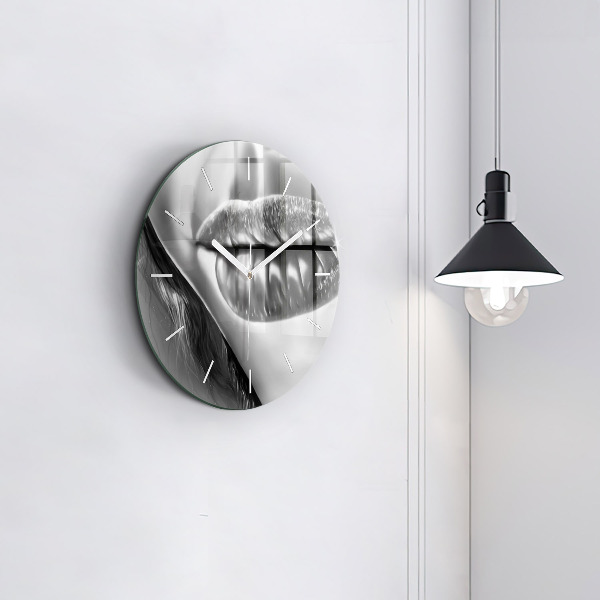 Round glass clock 'Woman''s lips'