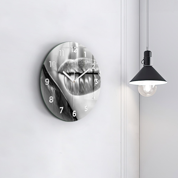 Round glass clock 'Woman''s lips'