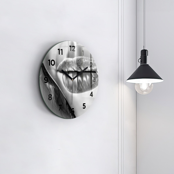 Round glass clock 'Woman''s lips'