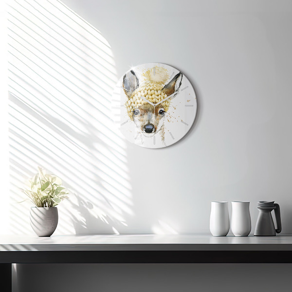 Round glass clock A deer