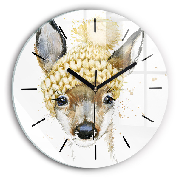 Round glass clock A deer