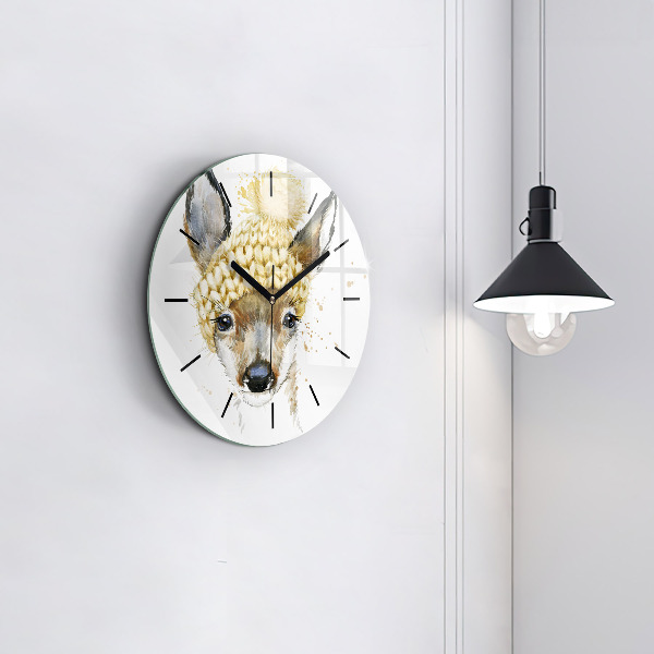 Round glass clock A deer