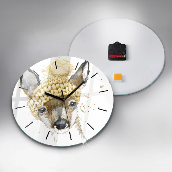 Round glass clock A deer