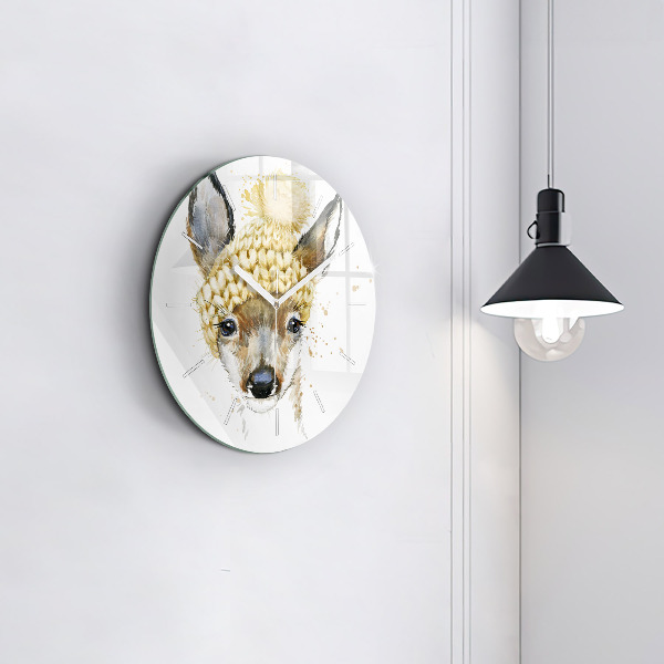 Round glass clock A deer