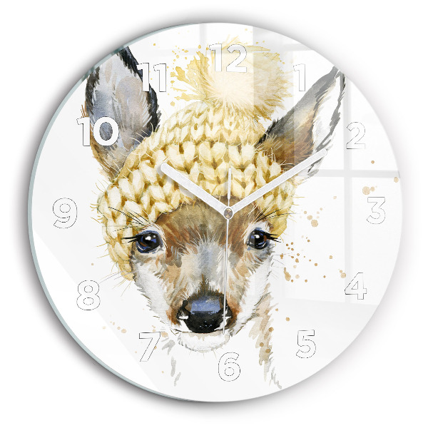 Round glass clock A deer