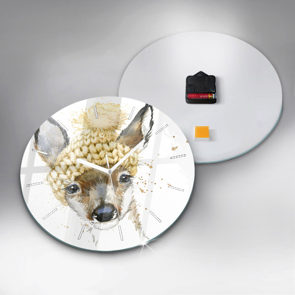 Round glass clock A deer