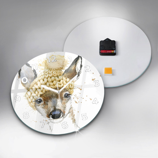 Round glass clock A deer