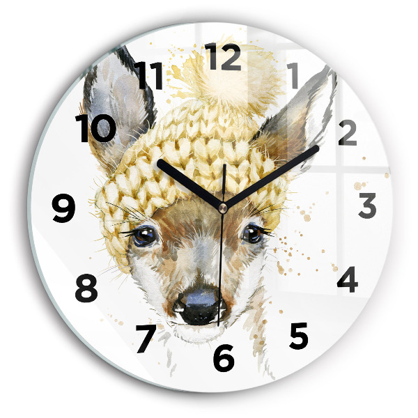 Round glass clock A deer